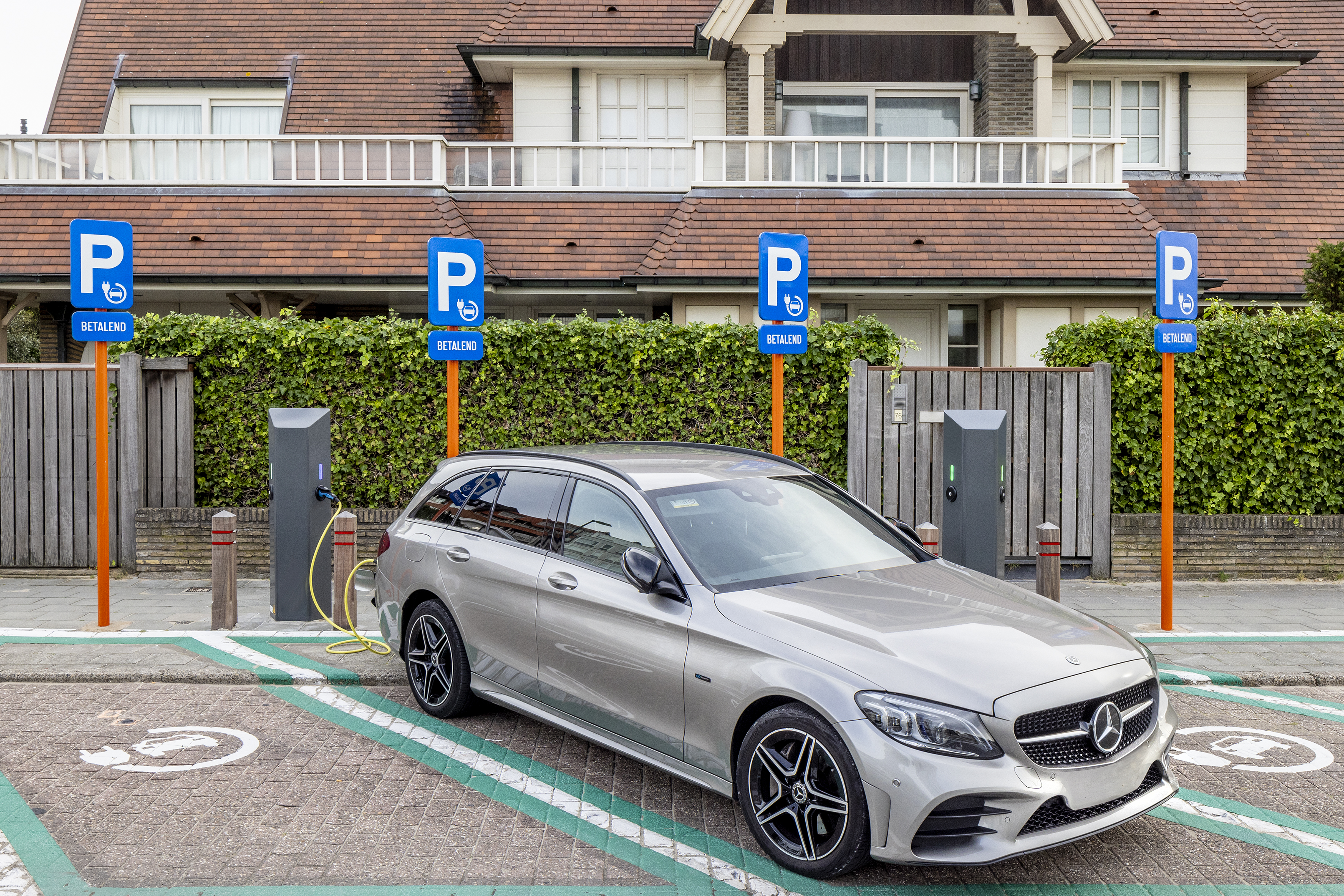 Apartment building with EV charging in the parking garage